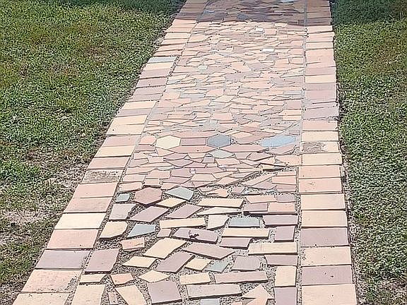 Tile walkway to front door