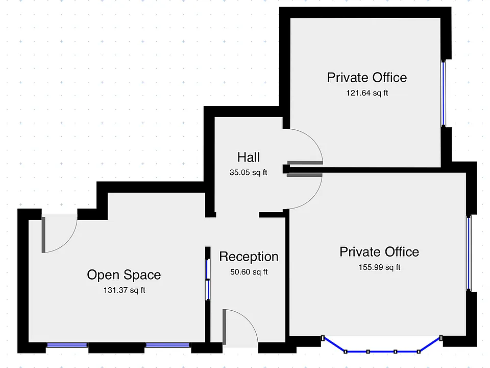NOT TO SCALE - Floor plan of the space for rent. Private entrance.
