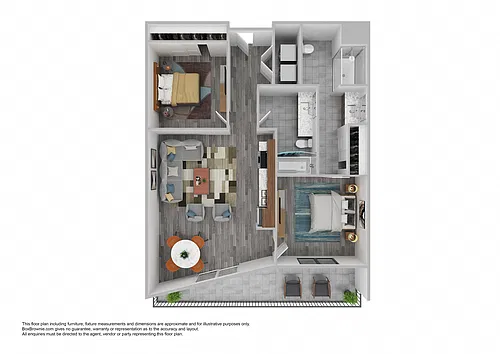 Floor plan 2 Bedroom 2 Bathroom H (West Facing)