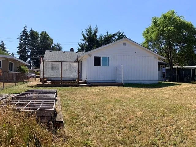 Backyard with garden boxes