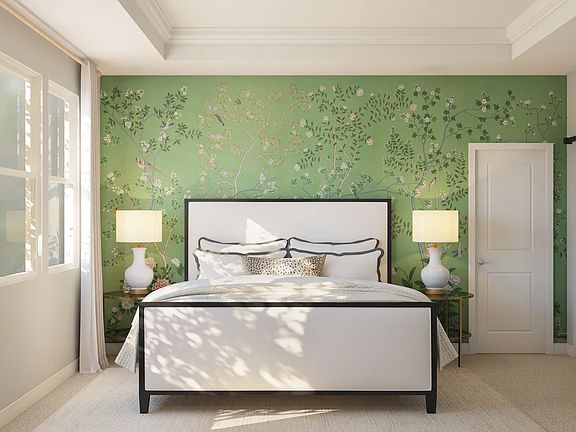 Primary suite with crown moulding and private bath