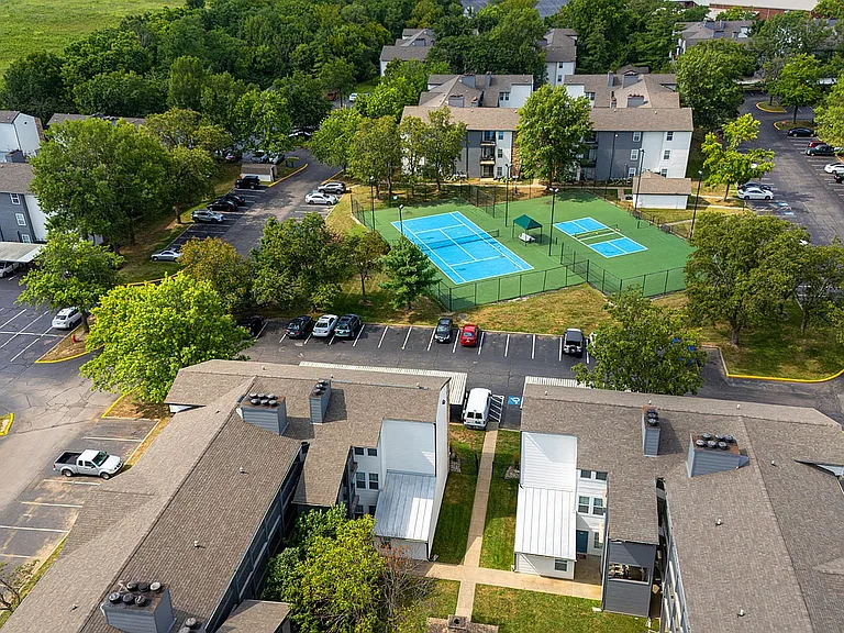 Aerial view of the tennis + pickleball court