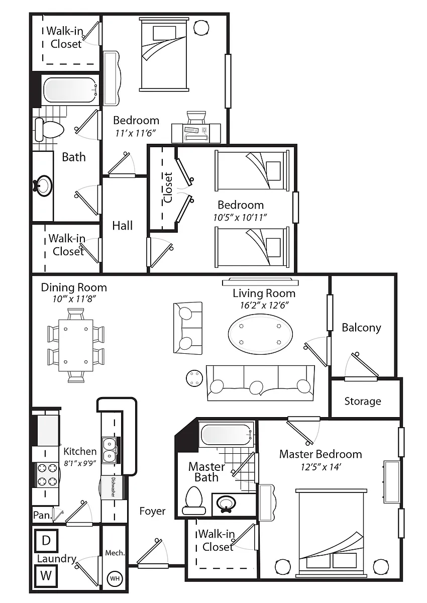 Floor plan Three Bedroom Two bathroom MKT