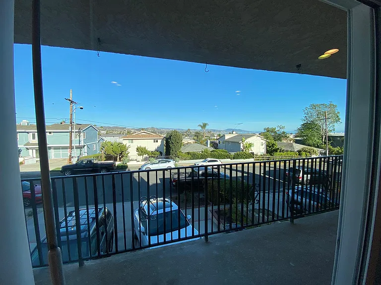 View from inside of living room looking out.