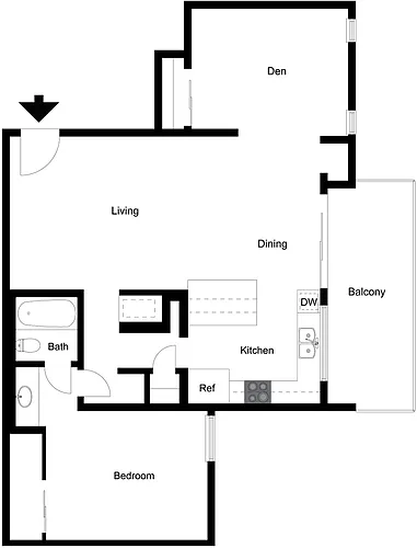 Floor plan 1 Bedroom 1 Bath Den