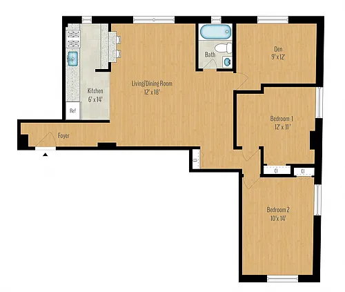Floor plan 2 Bedroom + Den