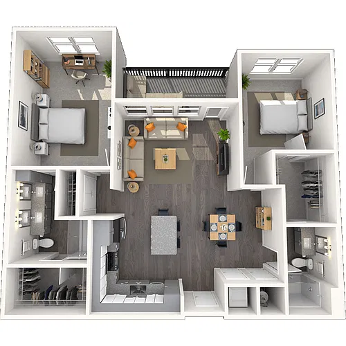 Floor plan B1.5 2x2 1198 SF
