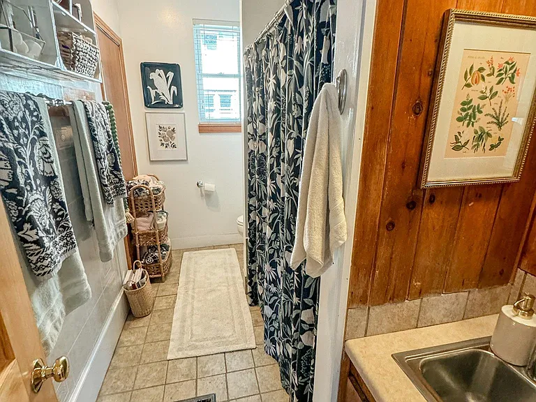 Bathroom shown when home is occupied.
