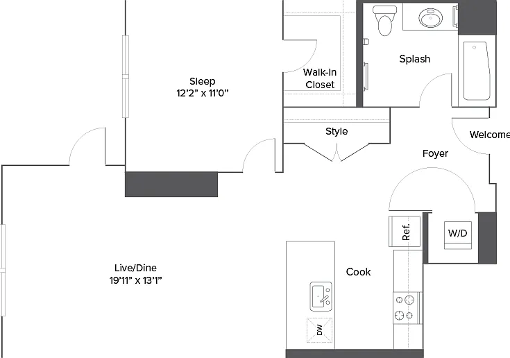 A20T 1-Bedroom Floorplan A20T 1-Bedroom Floorplan