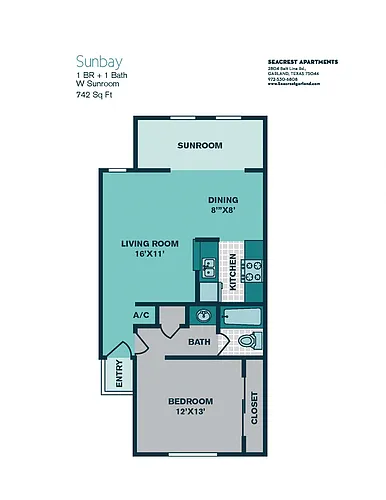 Floor plan 1 Bedroom A4 - 742sqft - SUNBAY
