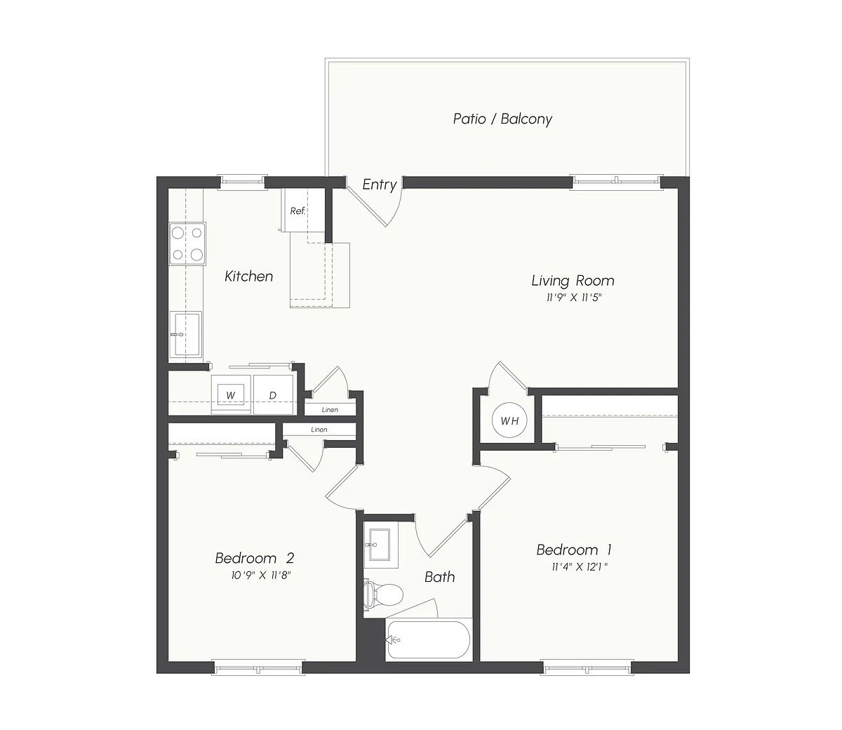 Floor plan B1 | 2 Bed | 2 Bath