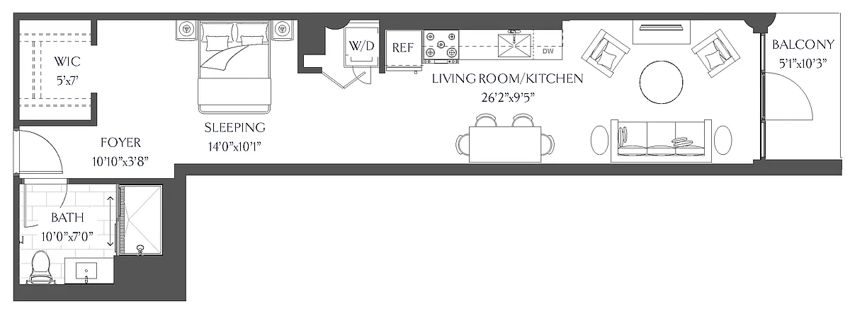 Floor plan Studio, Convertible (E3) Balcony