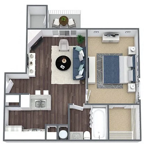 Floor plan A1: 1 Bed 1 Bath