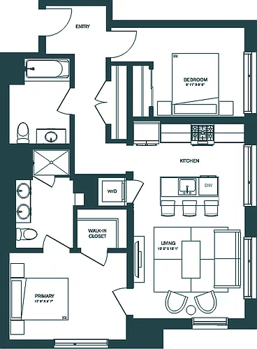 Floor plan 2 Bed/2 Bath JR-C3