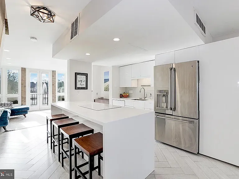 Kitchen area and designer dining island
