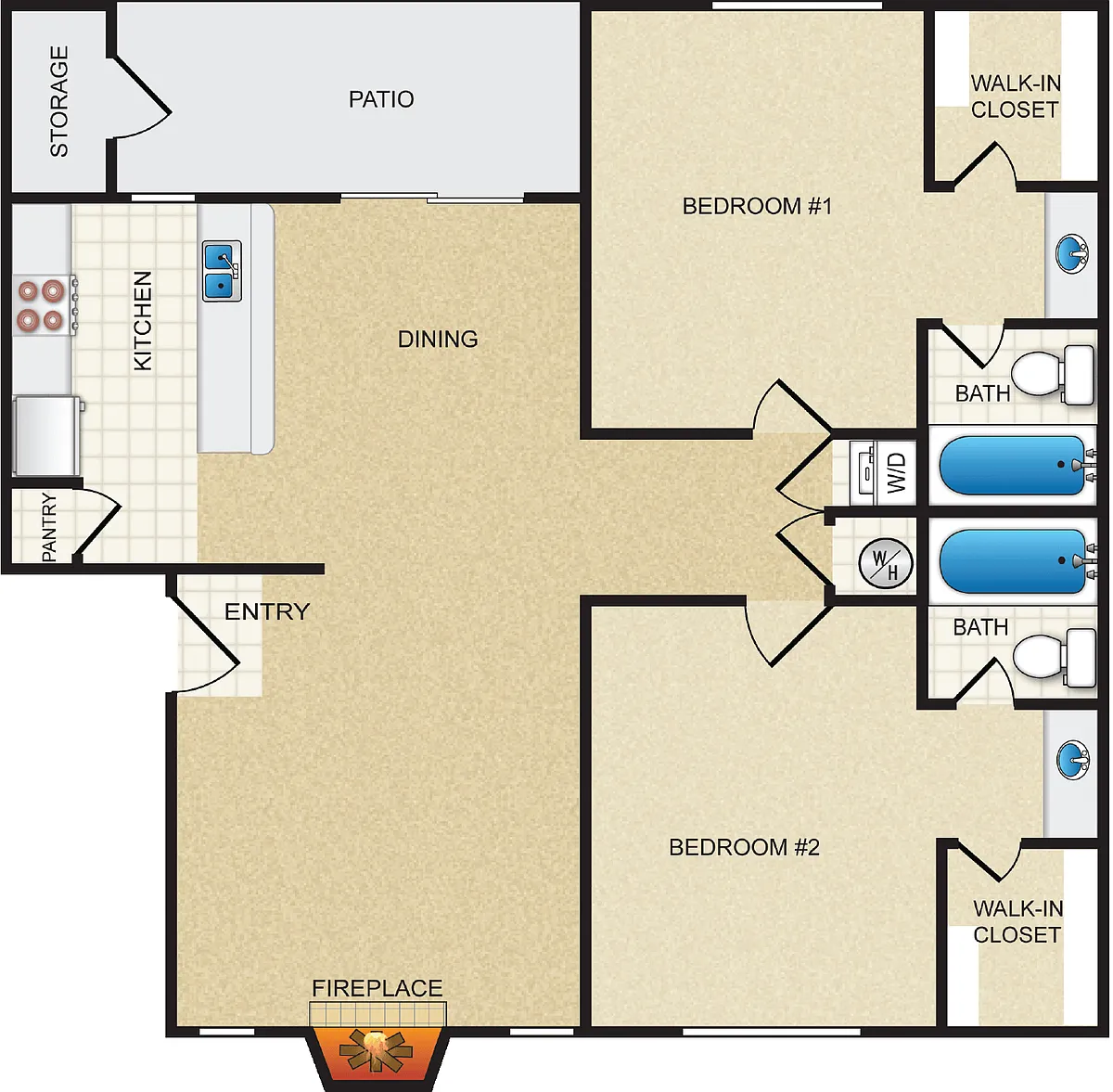 Floor plan 2x2 - 972 sf - B3-C