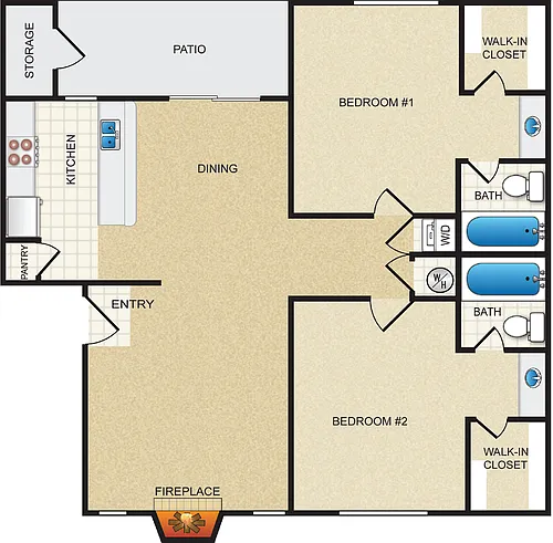 Floor plan 2x2 - 972 sf - B3-C