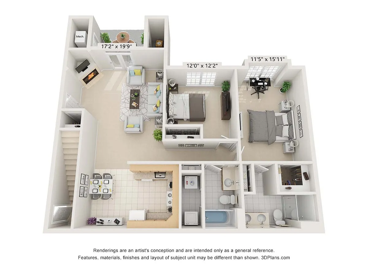 Floor plan Two Bath Two Bed First Floor End