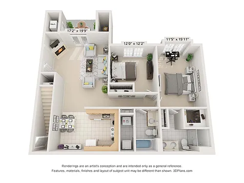 Floor plan Two Bath Two Bed First Floor End