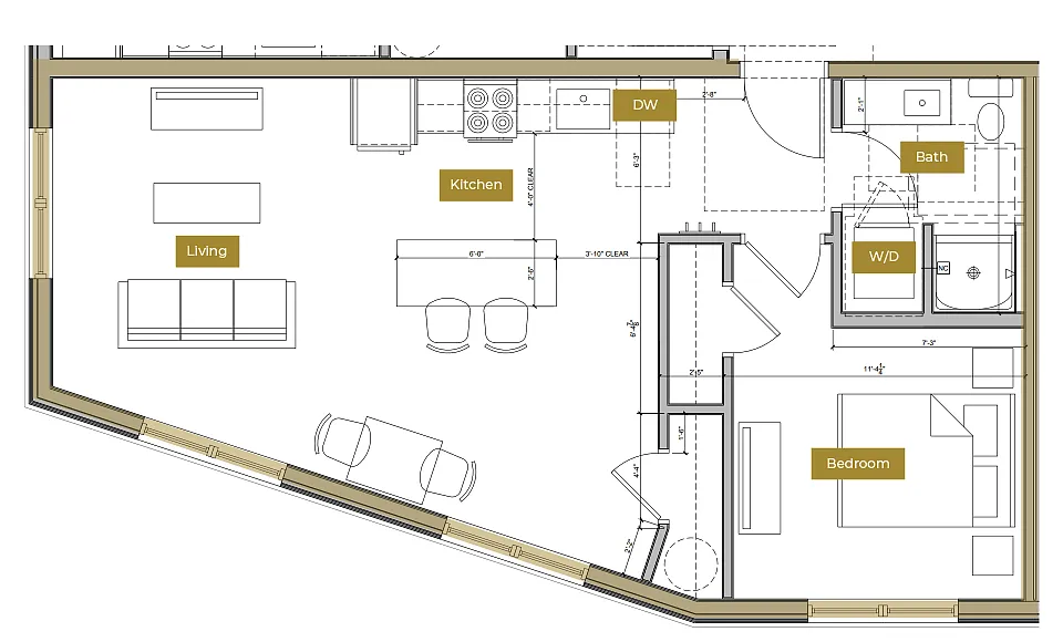 Floor plan 1 Bedroom Floor Plan H | Lofts North