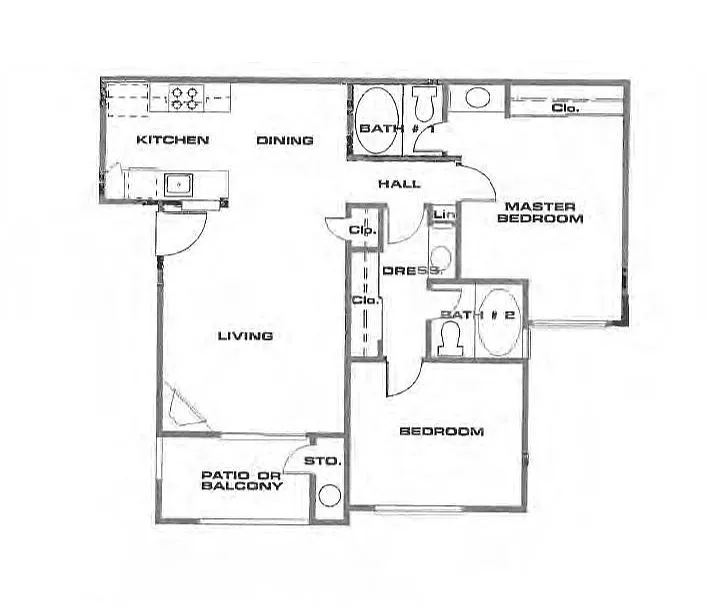 Floor plan 2BR, 2BA - Type B
