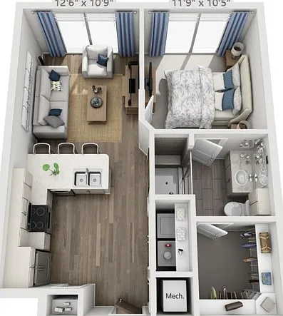 Floor plans are artist's rendering. All dimensions are approximate. Actual product and specifications may vary in dimension or detail. Not all features are available in every apartment. Prices and availability are subject to change. Floor plans are artist