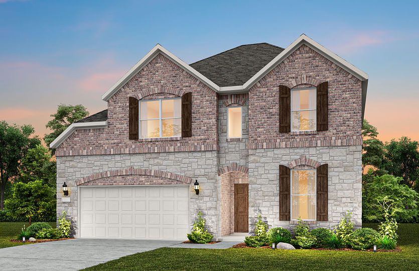 Exterior C with shutters, stone accents, and 2-car garage with additional storage
