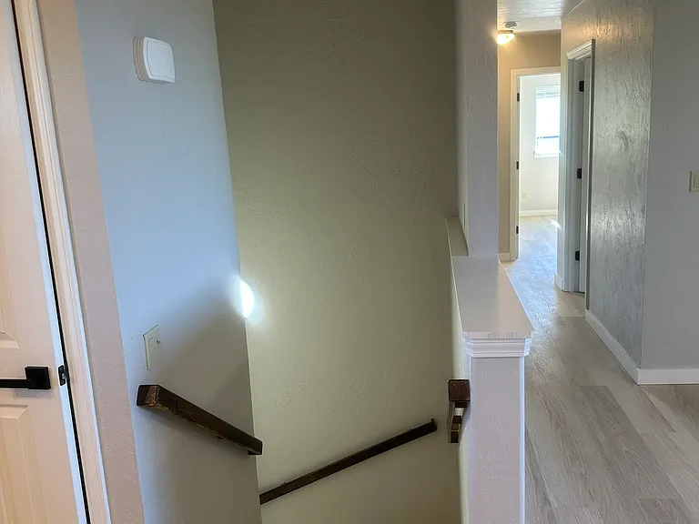 Hallway to 3 bedrooms and 2nd bathroom ,Steps down to the garage and entrance door