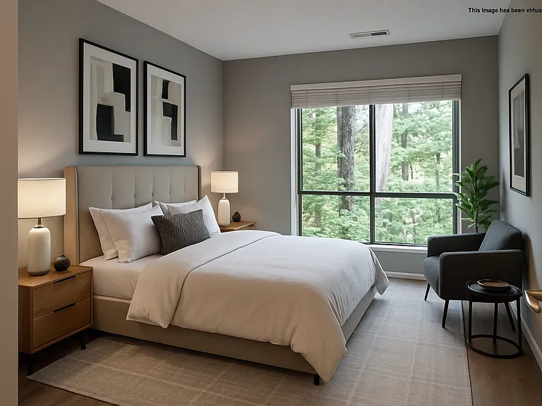 Staged Bedroom with view of Nature