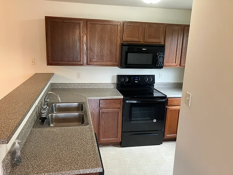 L-shaped kitchen.