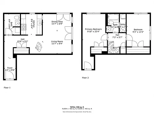 Floor plan 2 bedroom, 2 bath condo