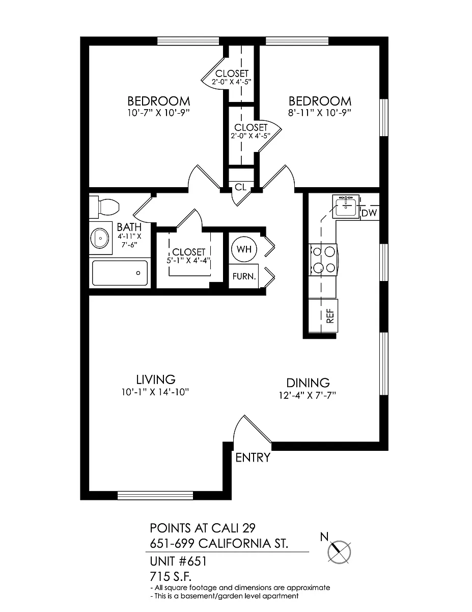 Floor plan 2 Bed, 1 Bath