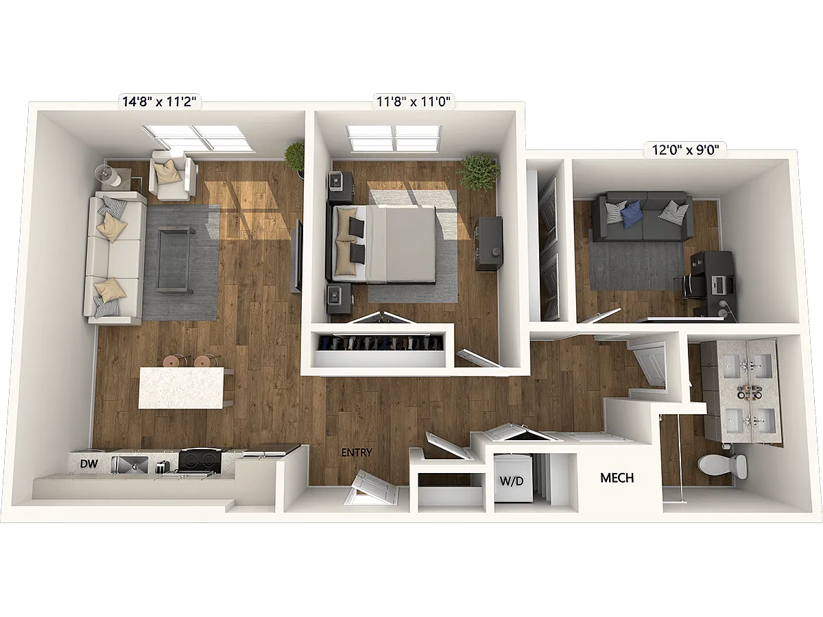 Floor plan A1D-895sf-FinishIV