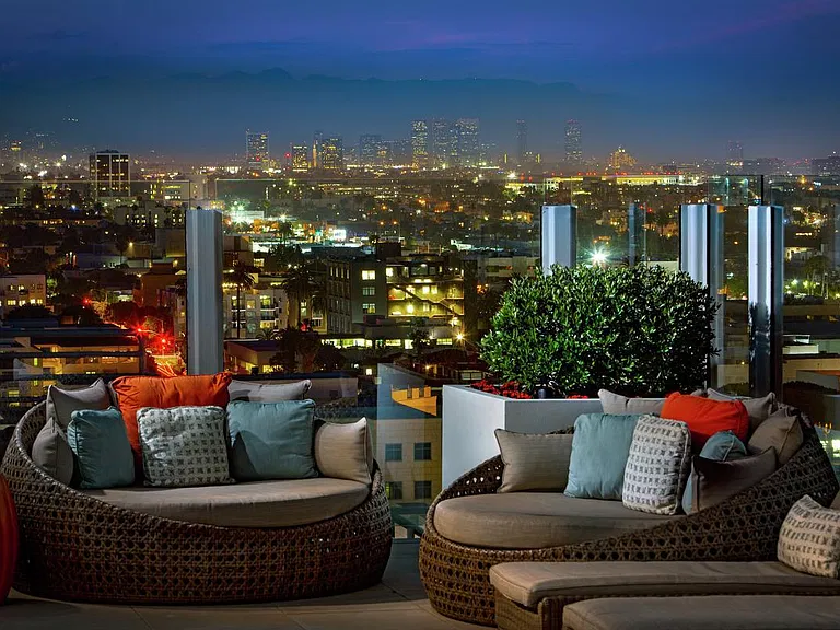 Rooftop lounge with city views