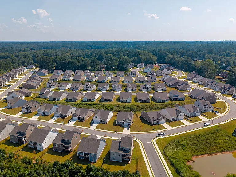 Scenic aerial shot capturing the homes and neighborhood streets.