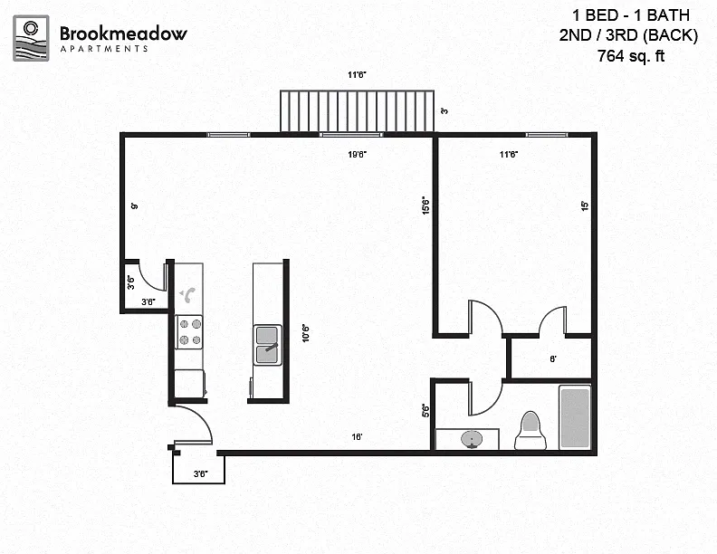 Floor plan 1 Bed, 1 Bath - 828 sq ft