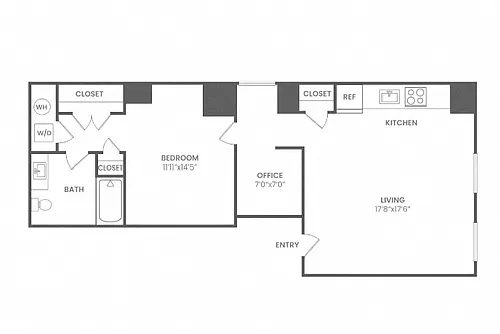 Floor plan 1 Bed 1 Bath + Den