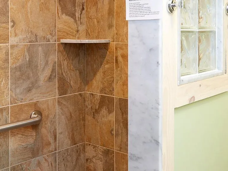 Zero threshold tile shower in Master bathroom