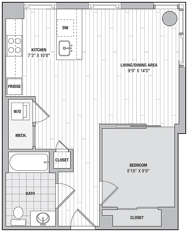 Floor plan 1 Bed 1 Bath JR E