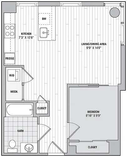 Floor plan 1 Bed 1 Bath JR E