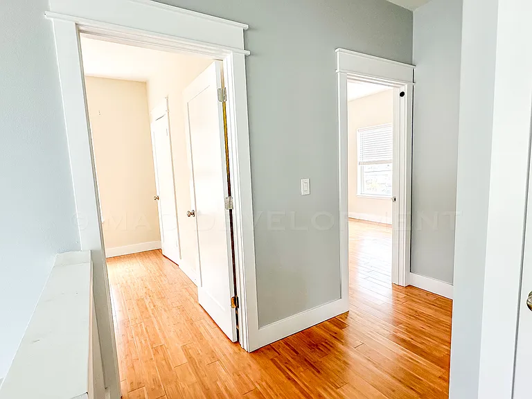 View from Second Bathroom. Straight ahead is Bedroom #1. To the right is Bedroom #2.