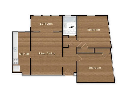 Floor plan Two Bedroom with Sunroom