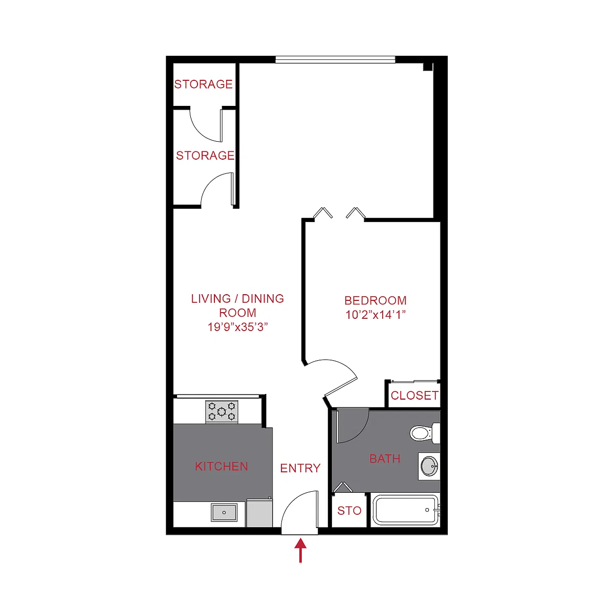 Floor plan A7 - 1 Bed / 1 Bath (790 sf)
