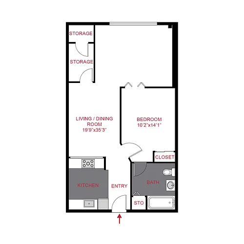 Floor plan A7 - 1 Bed / 1 Bath (790 sf)