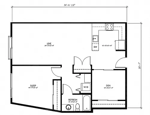 Floor plan 1x1 + Den - C3