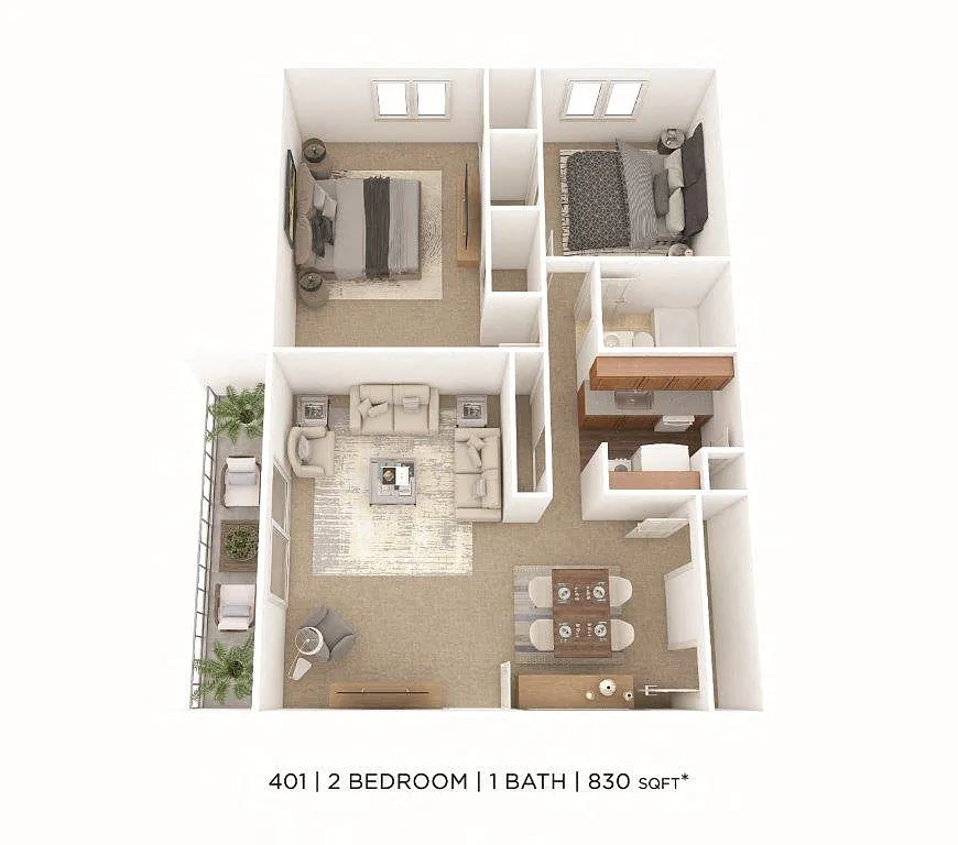 Floor plan Two Bedroom- 830 sqft