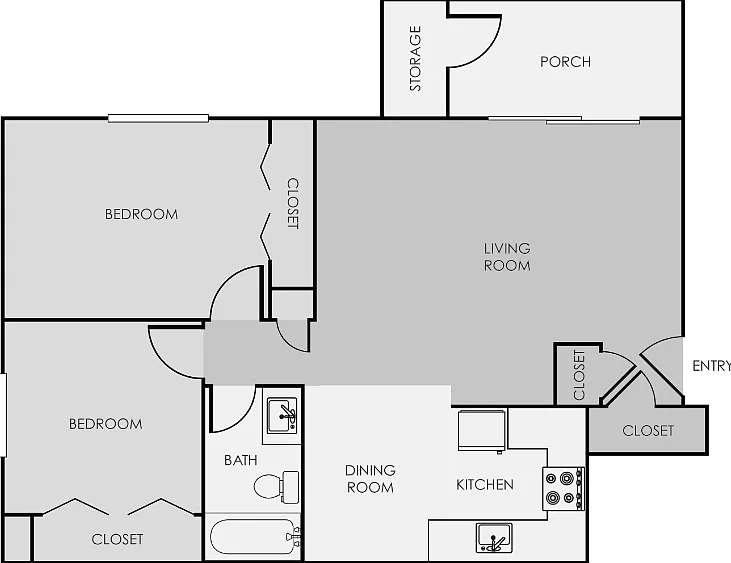 2 Bed 1 Bath Renovated Floorplan Diagram
