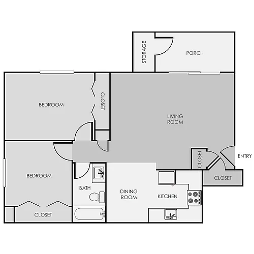 Floor plan 2 Bed 1 Bath Renovated