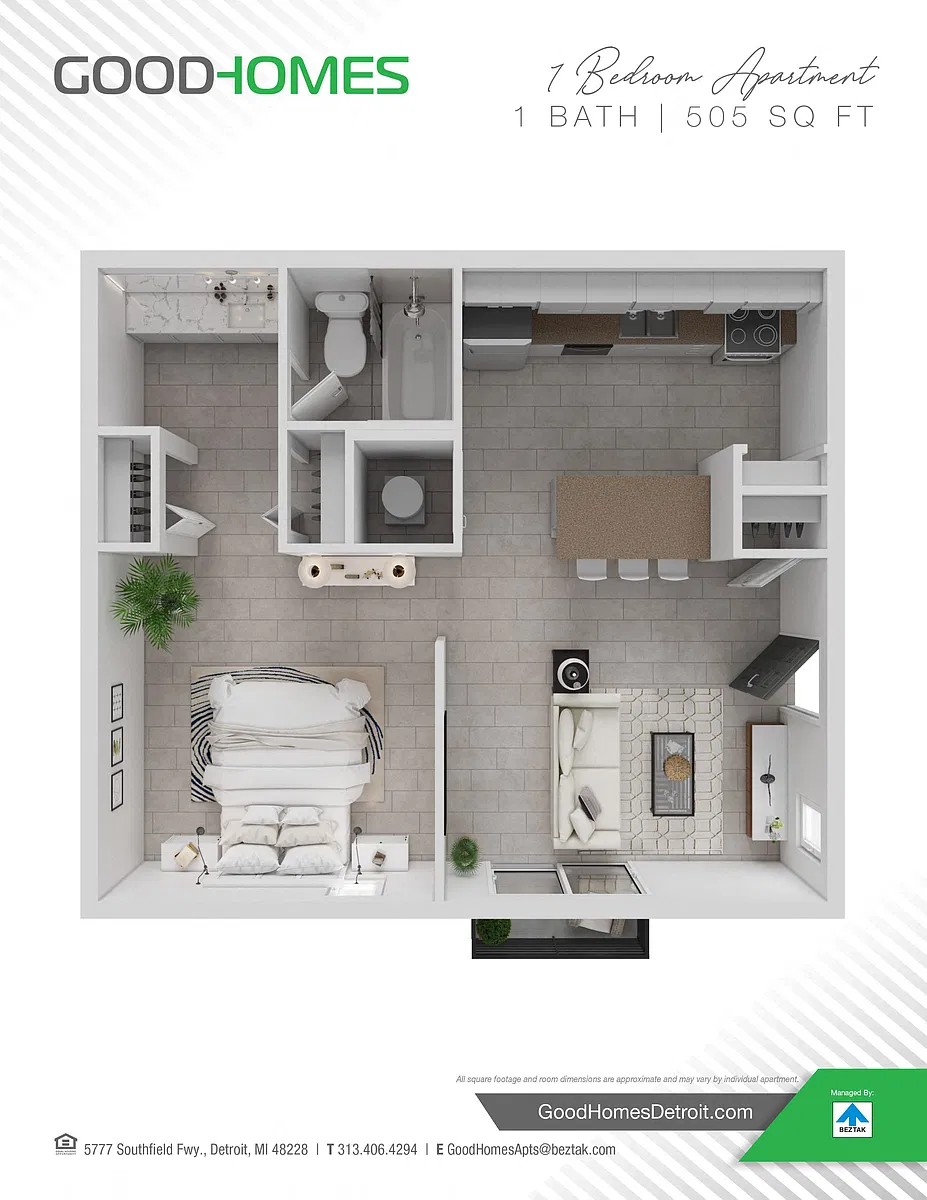 Floor plan 1 Bedroom 1 Bath
