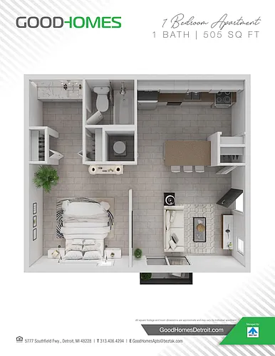 Floor plan 1 Bedroom 1 Bath